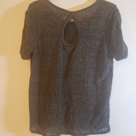 Kiki La Rue Metallic Gold Sparkle Black Top 2XL Keyhole Stretch Ruched Sleeve - Picture 4 of 9